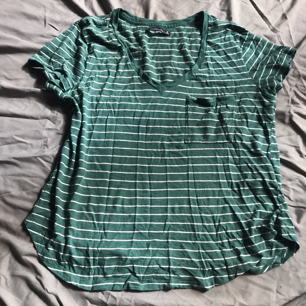 Abercrombie and Fitch Green Stripped Boyfriend Tee